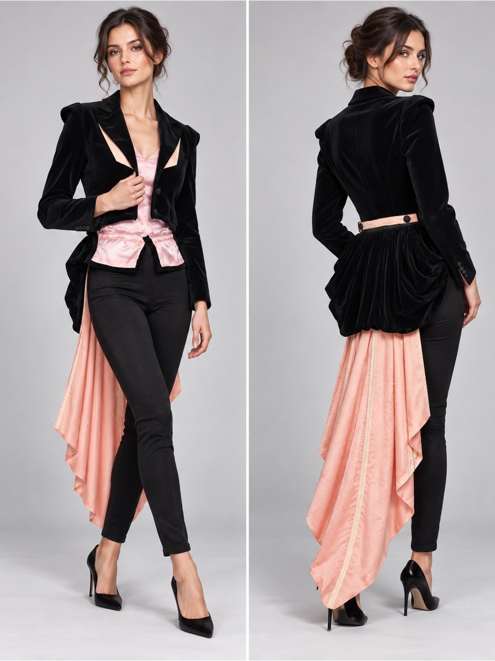 Vintage Juicy Couture Jeans Black Velvet Tuxedo Tail Blazer Jacket Y2K Size M